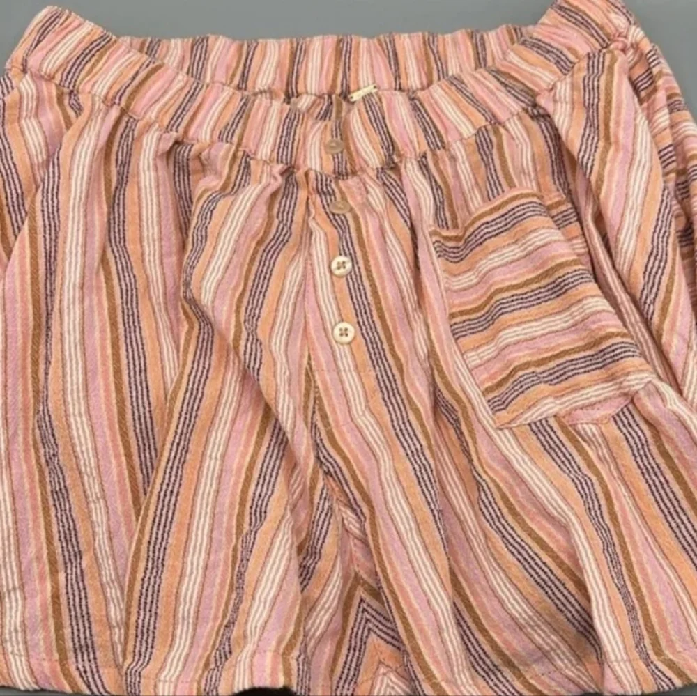Free People Neutral Combo Pink Striped Boxer Style Mini Skirt‎ Y2k Size: M